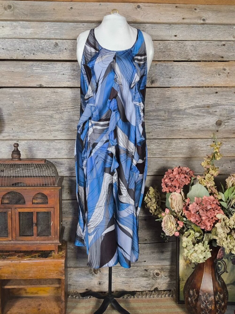 Ruffled 100% Silk Racerback Slip Dress, MINOR SIGNS OF WEAR